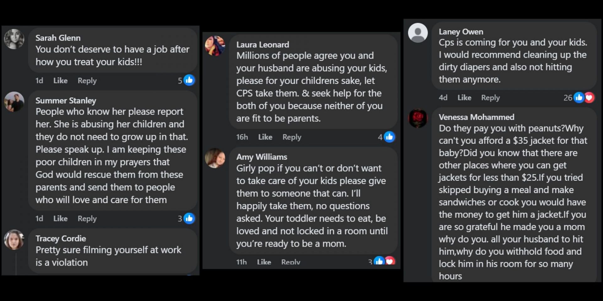 Netizens call for CPS involvement and Hannah and her husband's arrest. (Image via Facebook/Hannah Hiatt)